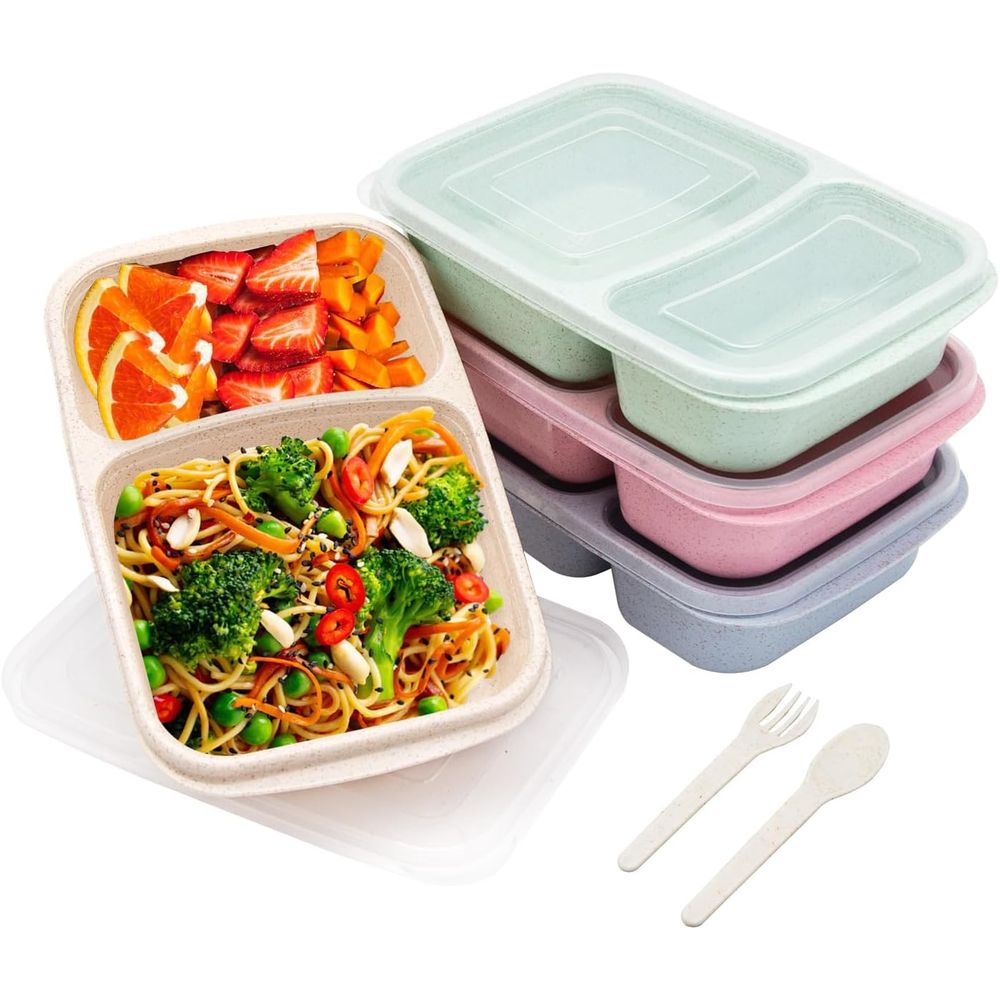 Meal Prep Container - 4er-Pack Bento-Lunchbox, 2-Fach Mahlzeitenbehälter mit Deckeln,