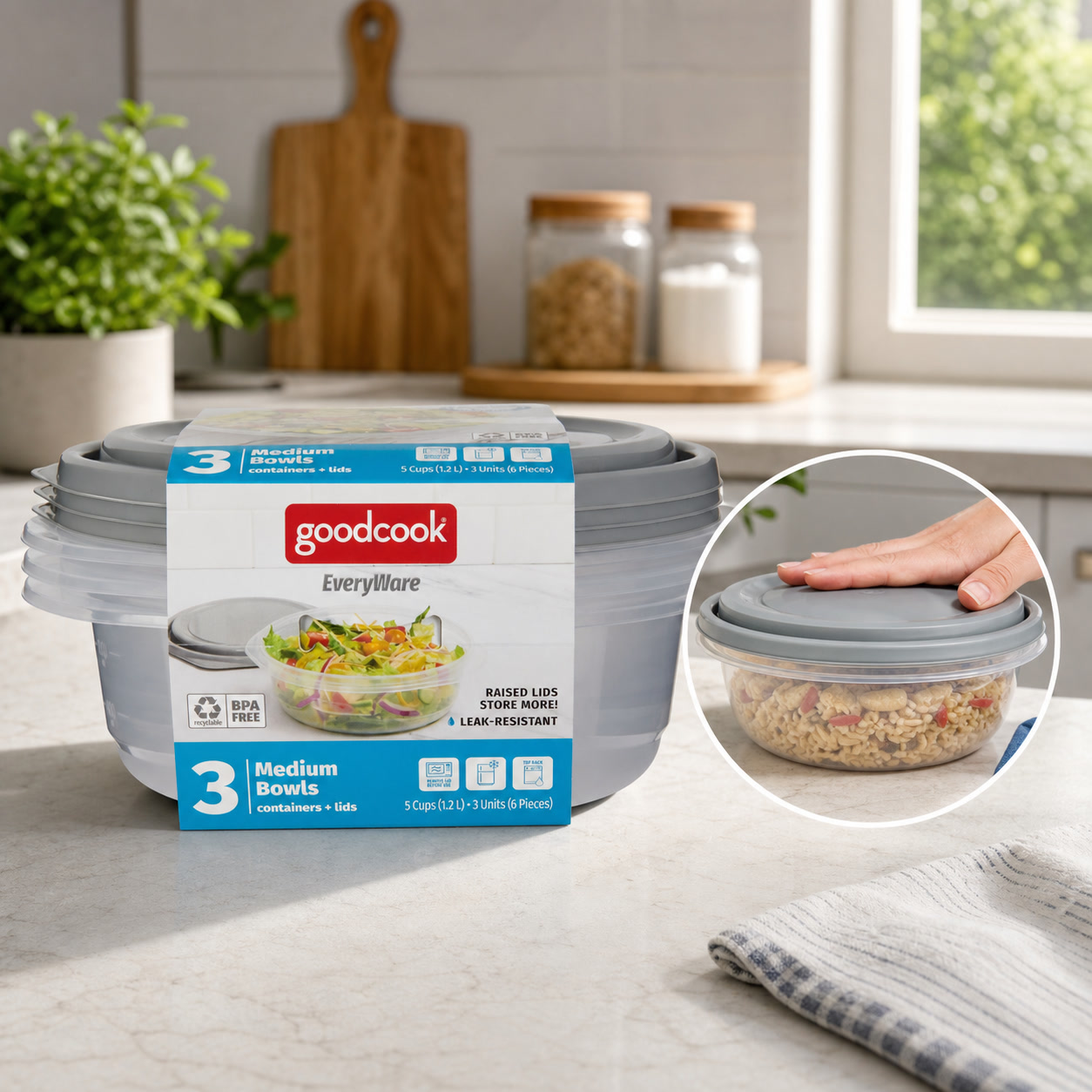 Meal Prep Container - 6 Stück runde 5-Cup-Lebensmittelbehälter mit Deckeln,