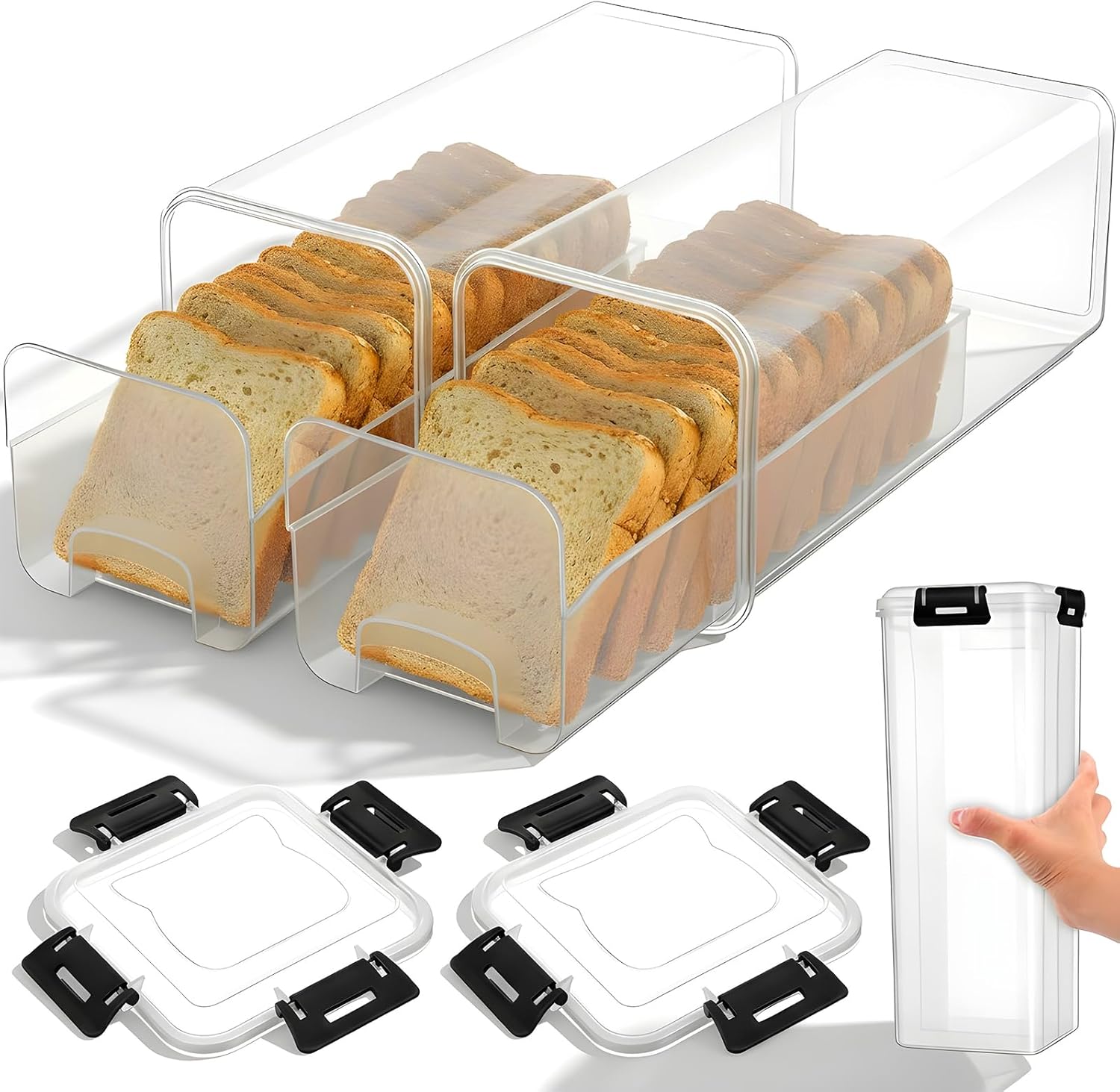 Meal Prep Container - Brotbehälter mit Luftdichtem Deckel Transparente Plastik-Brotbox