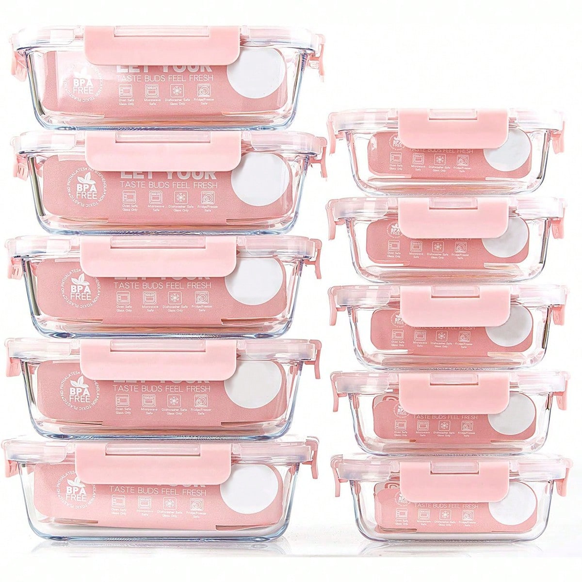Meal Prep Container - 10er-Pack Glas-Mahlzeitbehälter, Lebensmittelbehälter mit luftdichten Deckeln,