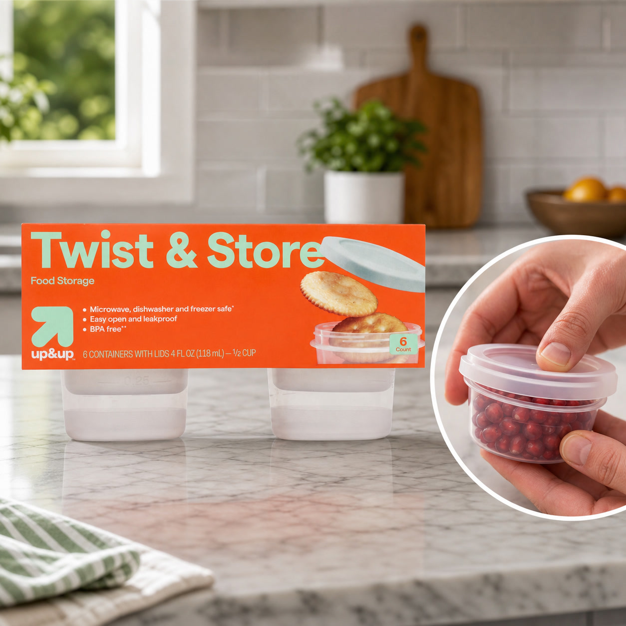 Meal Prep Container - 6-teilige runde Twist-Lock-Lebensmittelbehälter, 4 Fl Oz